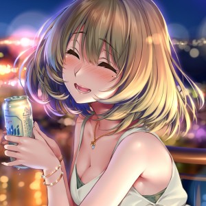 霓虹灯下罐装啤酒少女头像图片