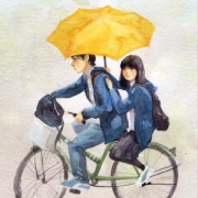 骑单车打伞爱情